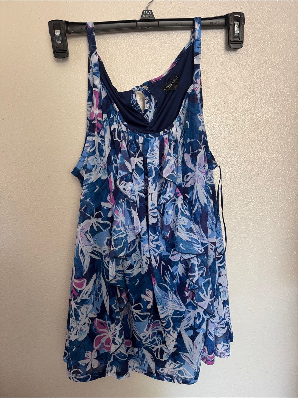Lane Bryant Navy Floral Layered Tank with Keyhole Back